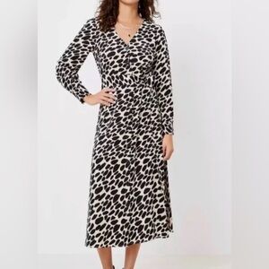 Loft Animal Print Midi Tie Waist Dress NWT